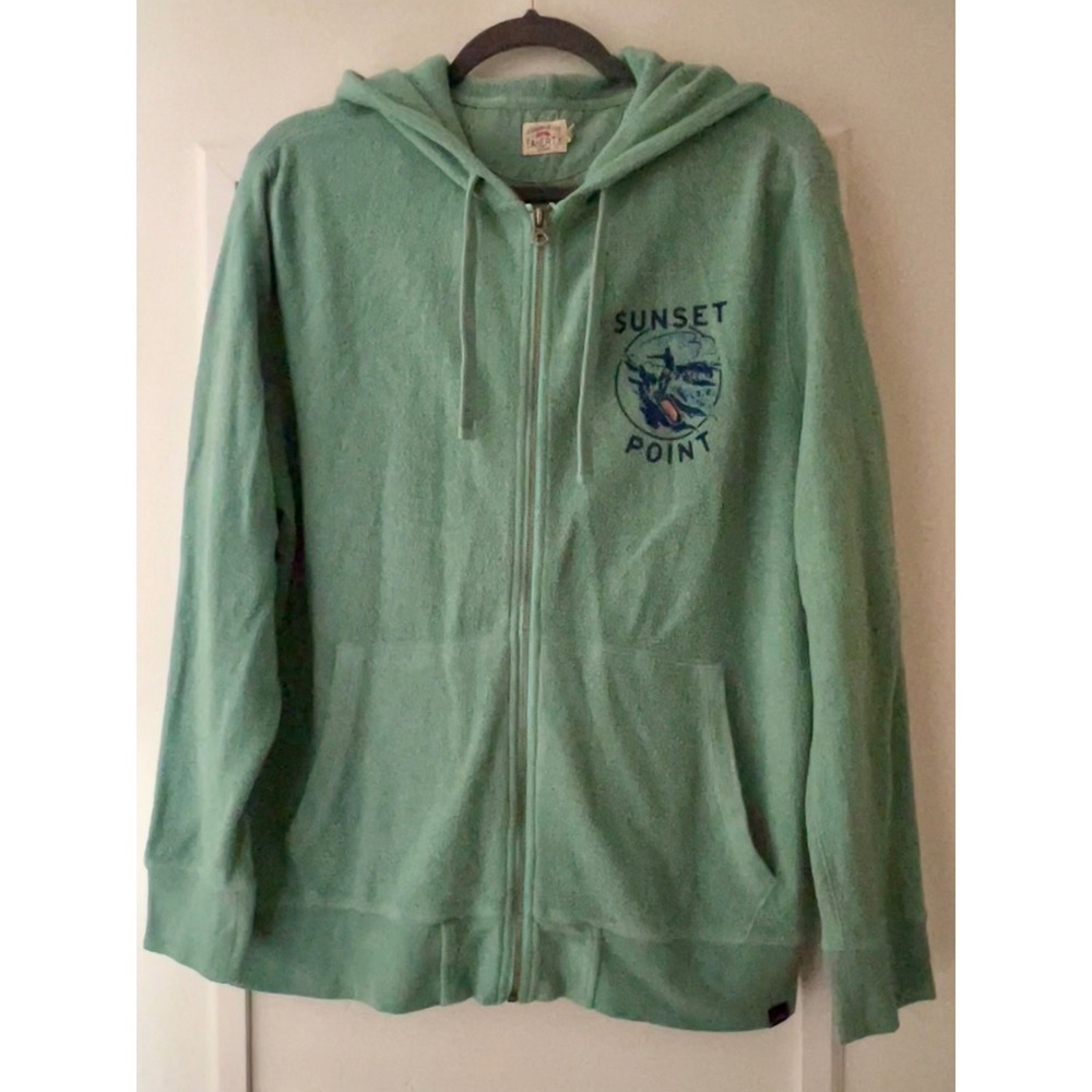 Faherty Sunset Point Full Zip Hoodie Seafoam Green Graphic Surfer Large